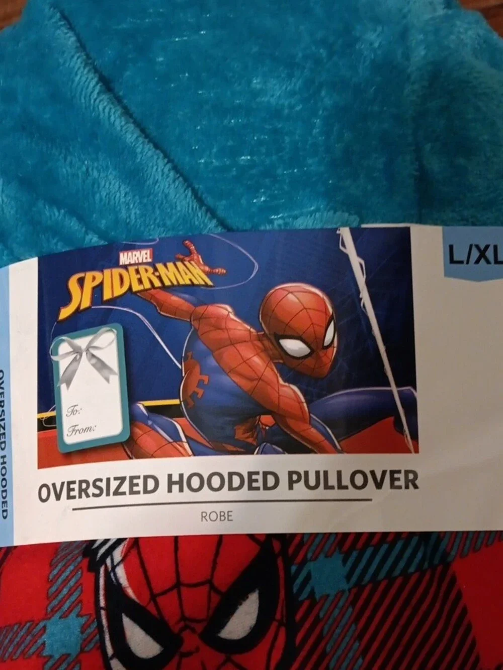 Marvel Spider-Man Plush Hooded Pullover - Teal, Red & Black